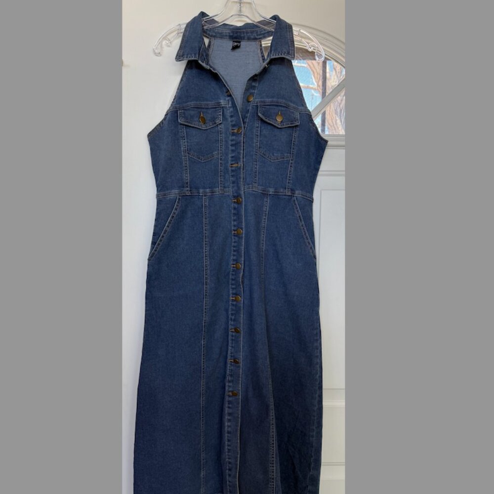 Dazy Womens Denim Halter Sleeveless Midi Dress with pockets, Size: XL, EUC